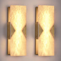 Alabaster Wall Sconces Set of 2,14.2in Modern Natural Marble Vanity Light, Hardwired Brass Gold Wall Sconces Lighting for Living Room,Bedroom,Indoor LED Alabaster Sconces for Bathroom Mirror,Hallway