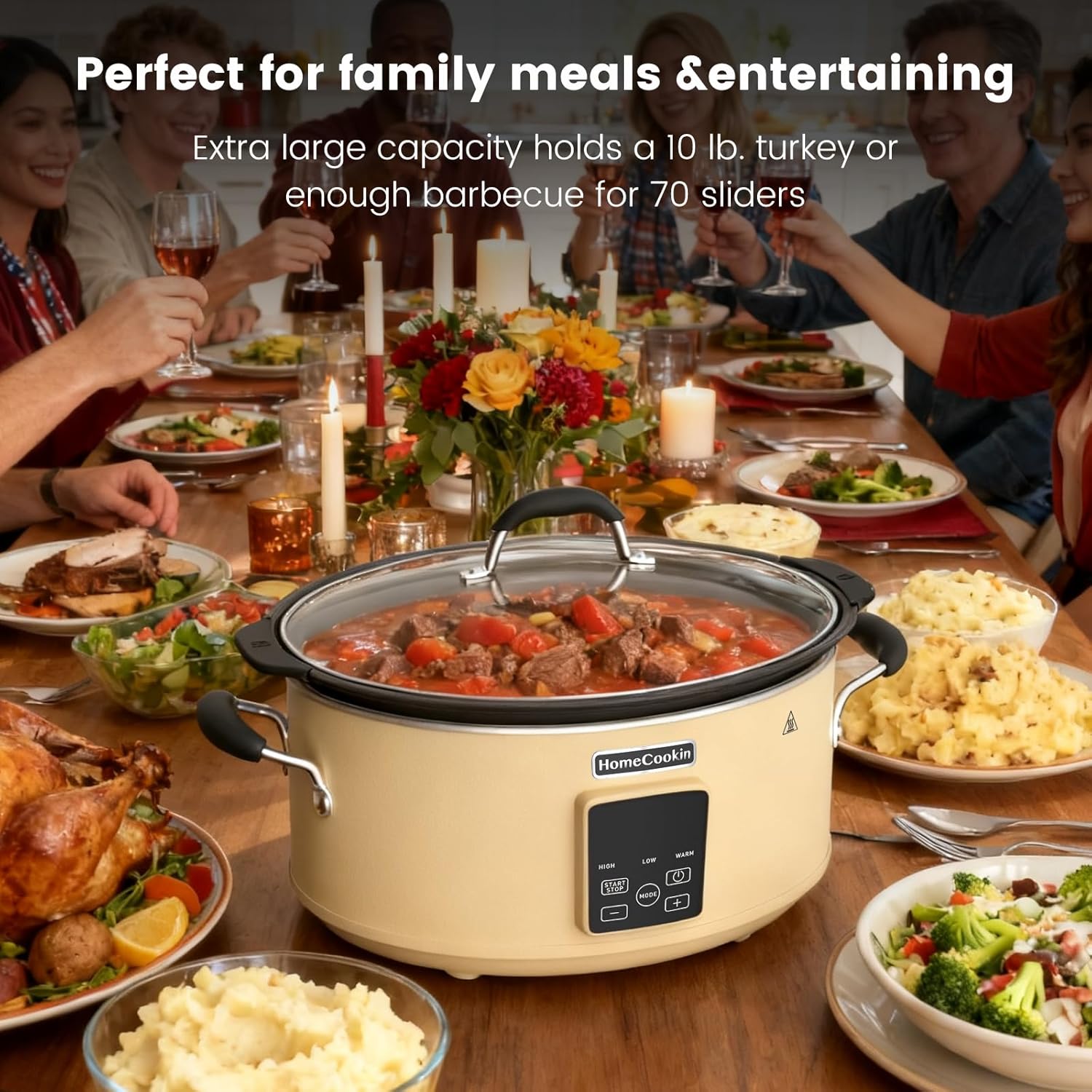 HOMECOOKIN Slow Cooker, Extra Large 10 Quart Programmable Slow Cookers with Timer, Dishwasher Safe Glass Lid & Crock, Kitchen Appliance for Families and Gatherings, Oatmeal