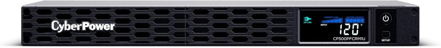 CyberPower CP500PFCRM1U PFC Sinewave UPS Battery Backup and Surge Protector, 500VA/300W, 6 Outlets, AVR, 1U Rackmount, UL Certified