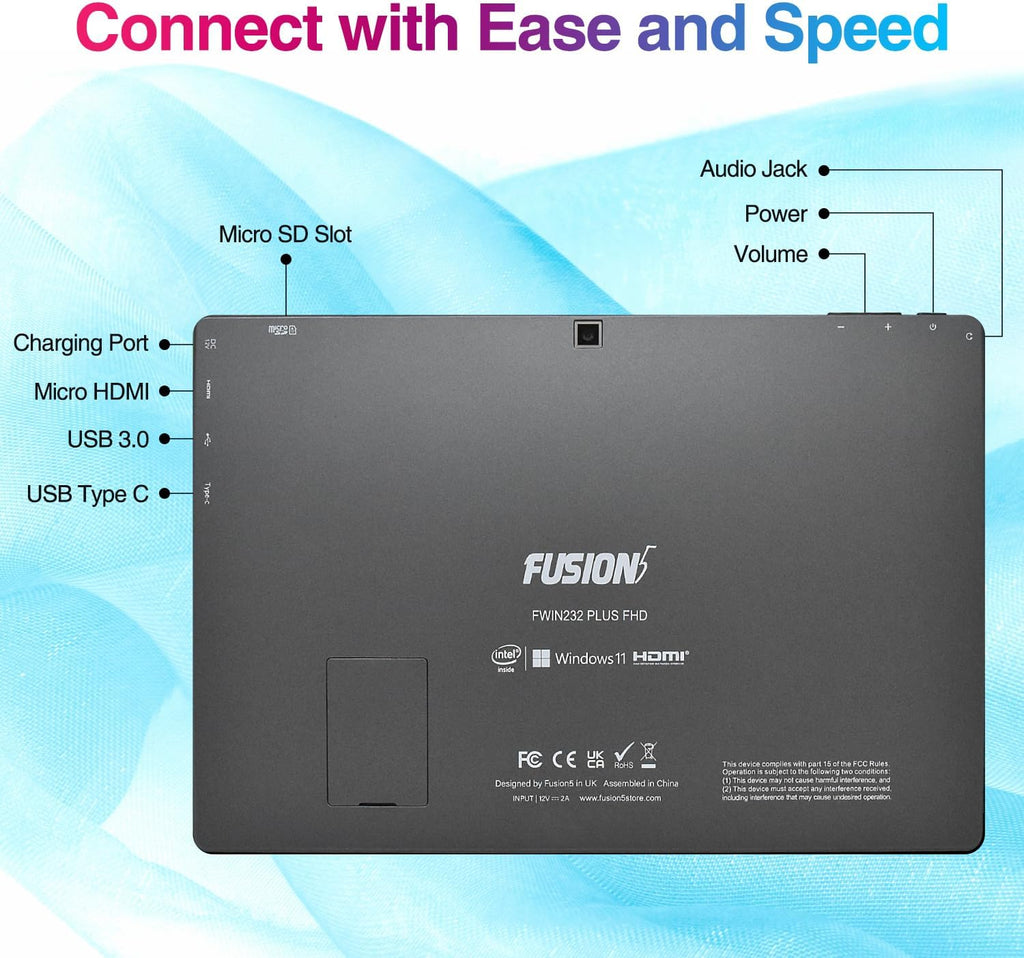 Fusion5 10.1" Windows 11 Tablet PC - FWIN232 Plus Ultra Slim Windows Tablet Computer - Intel 13th Gen, 8GB RAM, Full HD 10 Inch Display, 5G WiFi, USB 3.0, Micro HDMI, Dual Cameras, Bluetooth