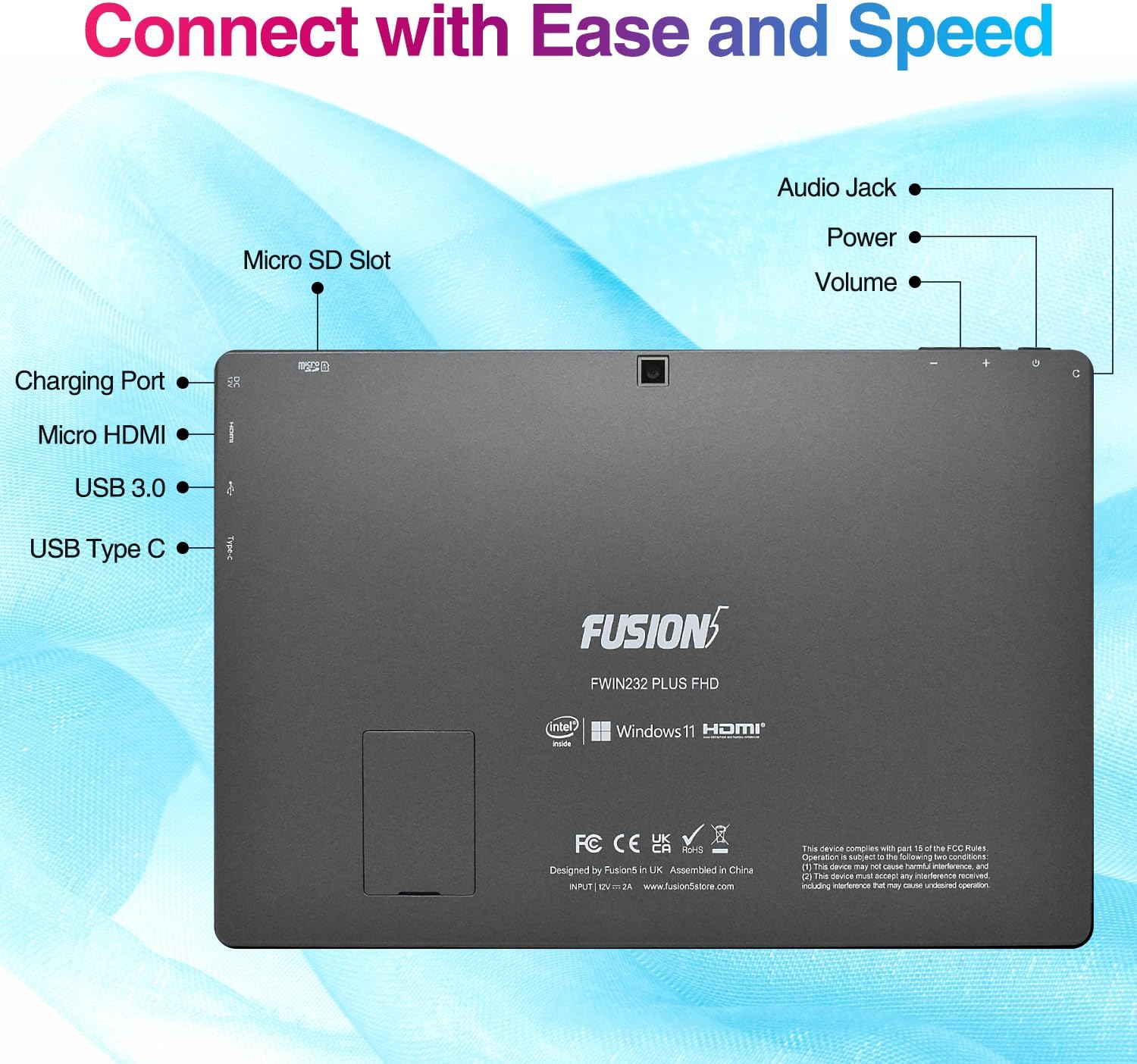 Fusion5 10.1" Windows 11 Tablet PC - FWIN232 Plus Ultra Slim Windows Tablet Computer - Intel 13th Gen, 8GB RAM, Full HD 10 Inch Display, 5G WiFi, USB 3.0, Micro HDMI, Dual Cameras, Bluetooth