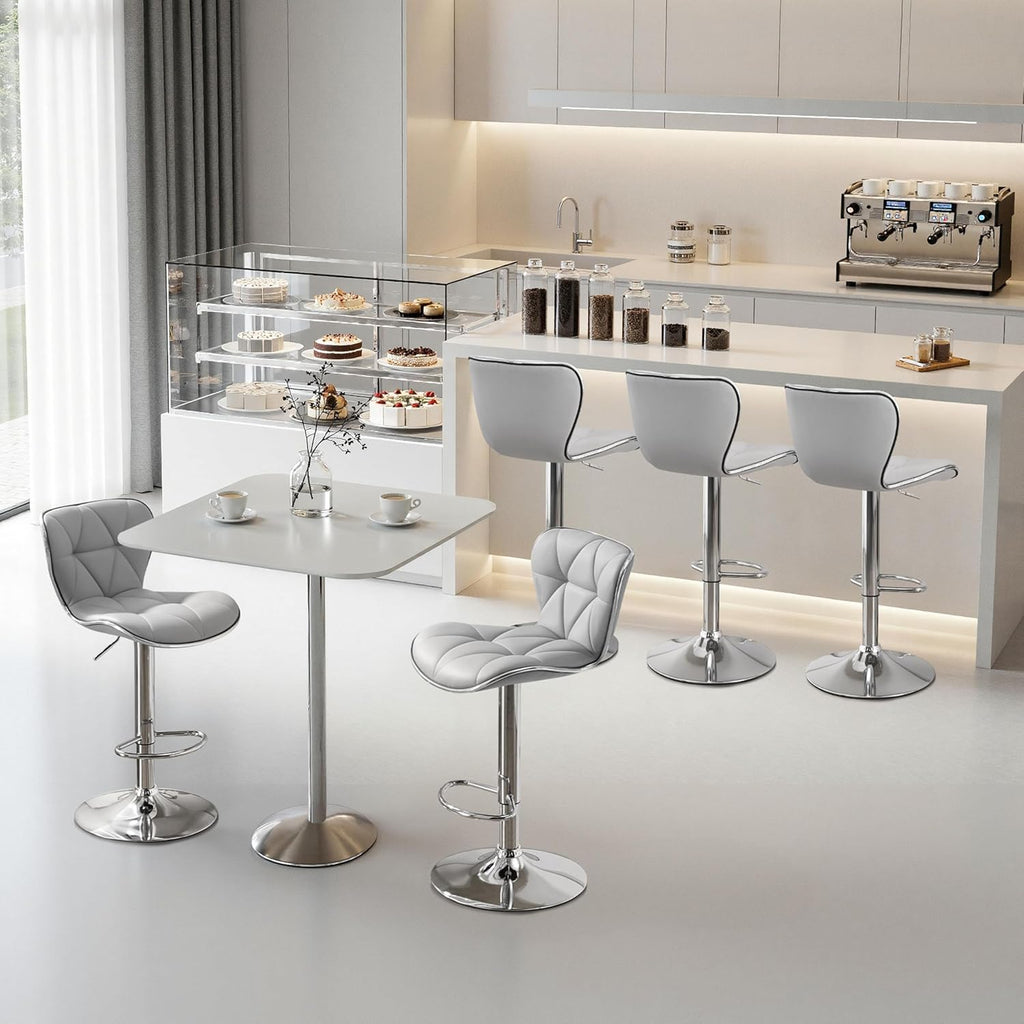 Yaheetech Bar Stools Set of 4, Island Chairs Shell Back, PU Leather Adjustable Barstools, Swivel Barstools with Footrest for Home Kitchen, Light Gray