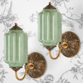 Vintage Gold Milk Glass Wall Sconce, Wall Light Set of Two - Vintage Green Shade & Brass Finish Base, Indoor Hardwired Wall Lighting Fixture for Foyers, Bedroom, etc (Bulbs Included)- Green