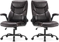 Sweetcrispy Ergonomic Computer Gaming Office Chair Set of 2, Heavy Duty Task Desk Swivel Rolling Chairs with Wheels, Flip-up Arms, Adjustable Height, PU Leather,Dark Brown