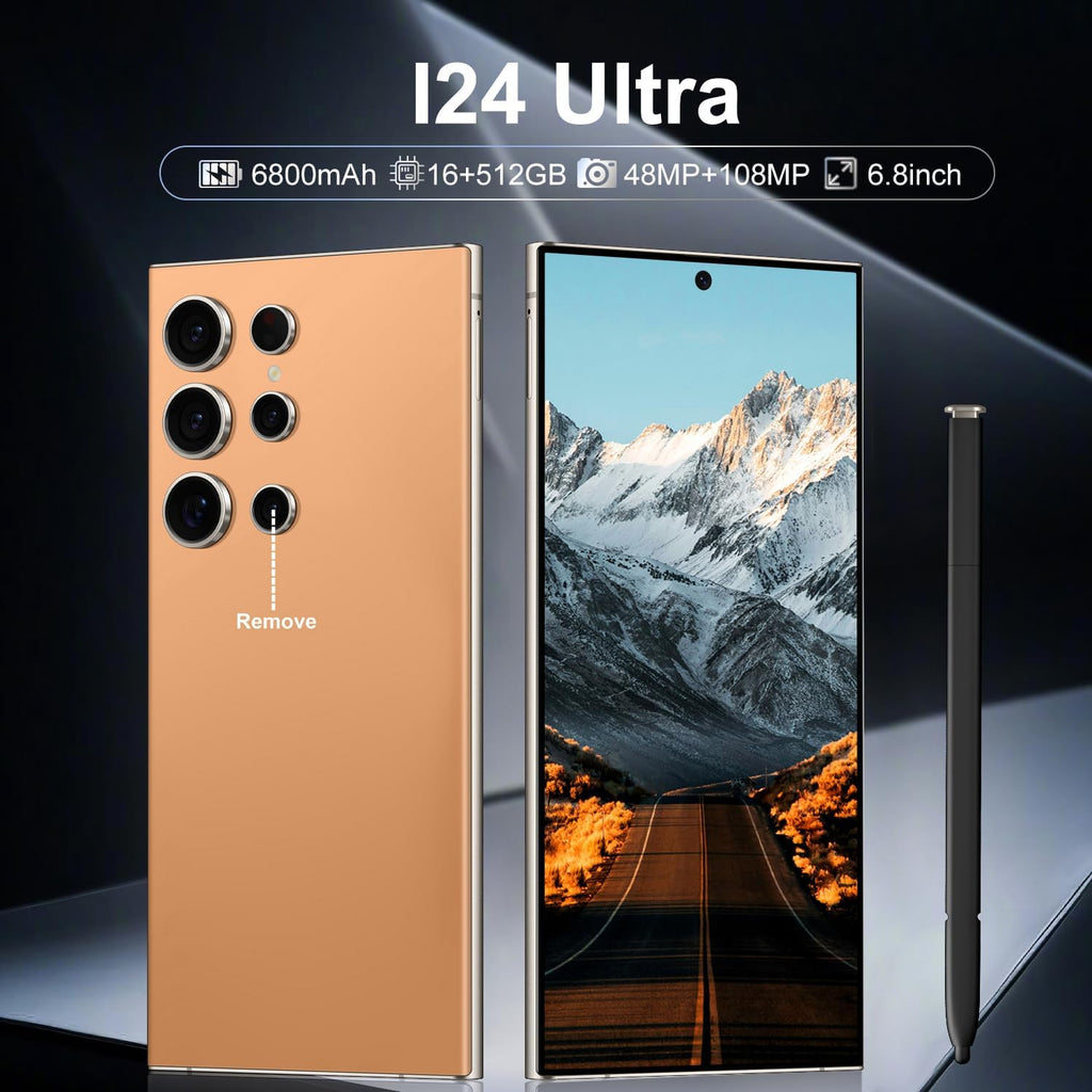 I24 Ultra Unlocked Phone,Built in Pen The Phone,Smartphone Battery 6800mAh 6.8" HD Screen,Android 14 16+512GB with 128GB Memory Card Cell Phone,5G/Face ID/Fingerprint Lock/GPS (Orange, 16+512GB)