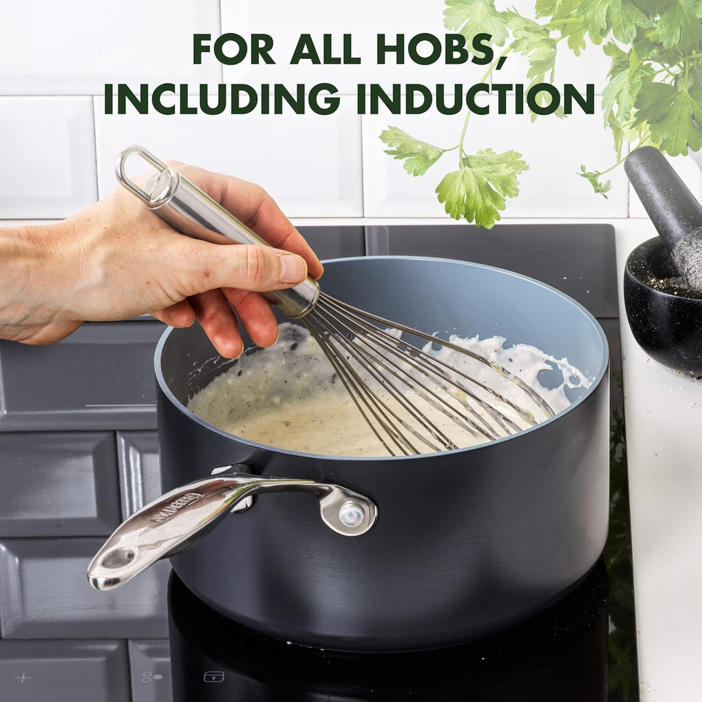 GreenPan Valencia Pro Ceramic Nonstick 1.66QT & 3.3QT Saucepan Pots with Lids Set, Hard Anodized PFAS-Free Cookware, Induction Ready & All Cooktops, Soup & Sauce, Dishwasher & Oven Safe to 600F, Gray