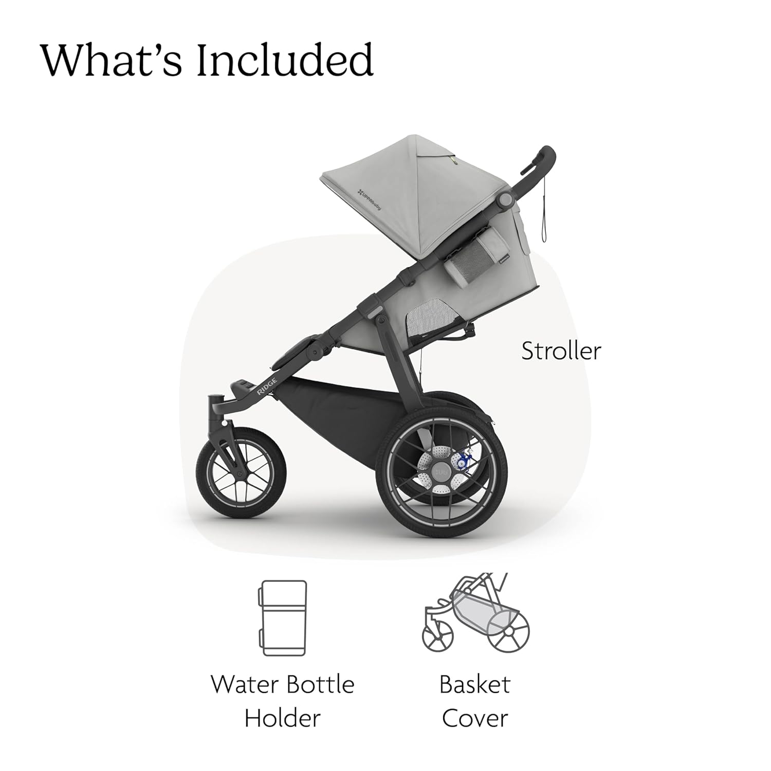 UPPAbaby Ridge V2 Jogging Stroller | All-Terrain Performance Suspension + Never-Flat Tires Built for Walking, Running + Trails | Water Bottle Holder Included | Savannah (Pearl Grey | Carbon Frame)