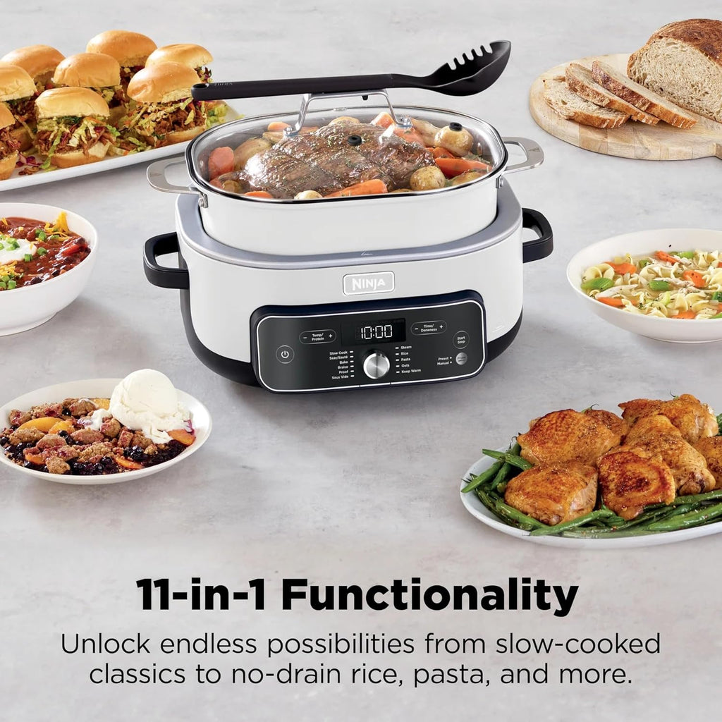 Ninja Foodi PossibleCooker PRO Plus with 11-in-1 Smart Cook System, Thermal Surround Technology, Powerful 1400-Watt Base, Oven safe up to 500º F - White (Renewed)
