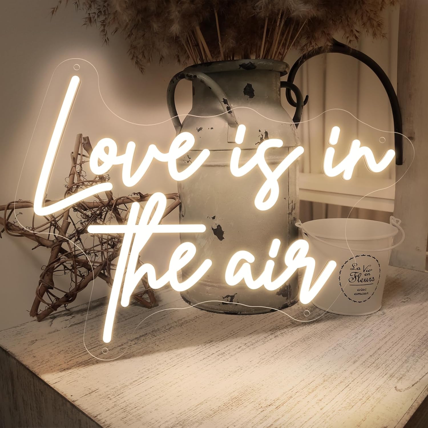 Love is in The Air Neon Sign Spa Beauty Room Brows Lashed Salon Studio LED Wall Art Decor For Business Stores Logo Barber Shops Led Indoor Custom Neon Lights Adapter Powered Warm White 65×49 CM
