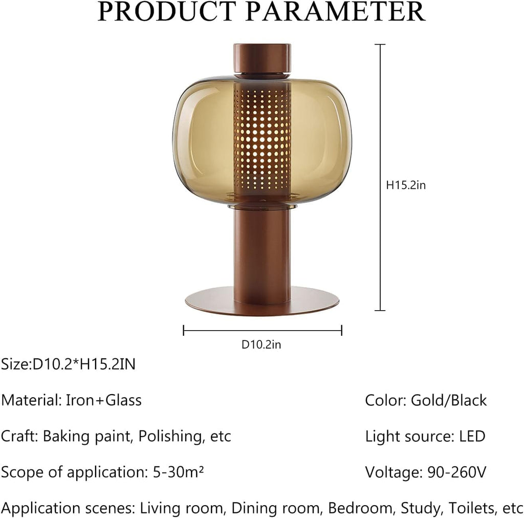 Modern Amber Glass Table Lamp Glass Shade Gold Base Desk Lamp Minimalist Design Living Room Bedroom Office Coffee Shop Dimmable LED Light Decor Ambient Lighting