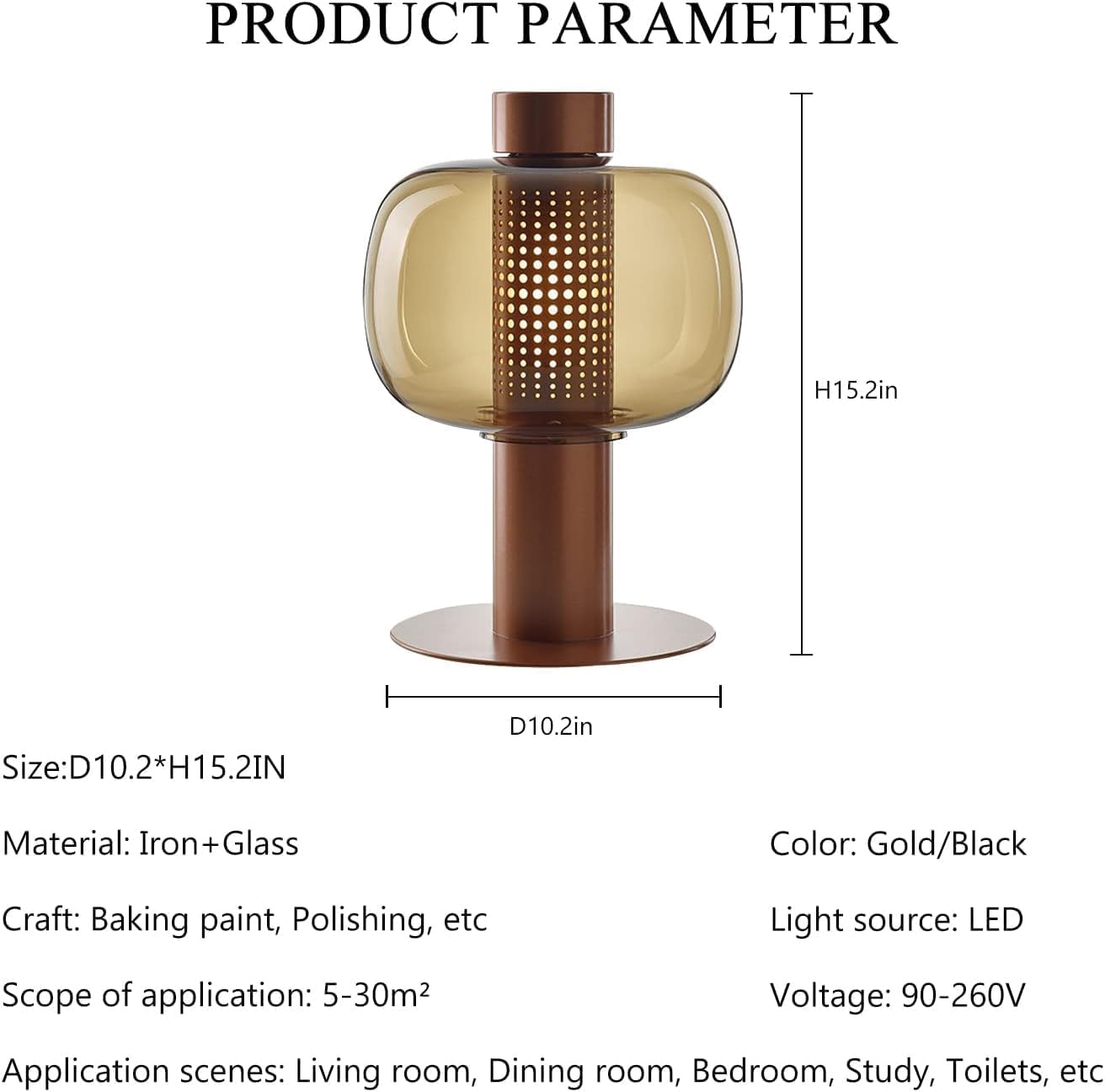 Modern Amber Glass Table Lamp Glass Shade Gold Base Desk Lamp Minimalist Design Living Room Bedroom Office Coffee Shop Dimmable LED Light Decor Ambient Lighting