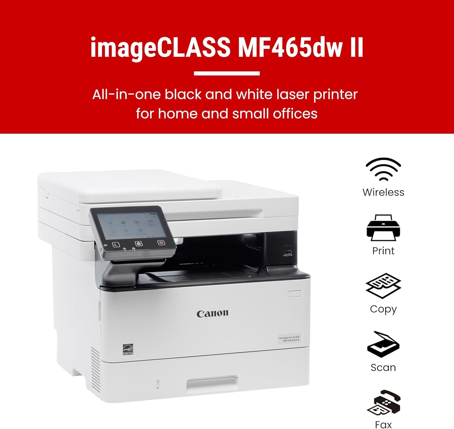 Canon imageCLASS MF465dw II - Monochrome Wireless Duplex Laser Printer with Print, Copy, Scan, Fax, Expandable Paper Capacity and 3 Year Limited Warranty, 42 PPM