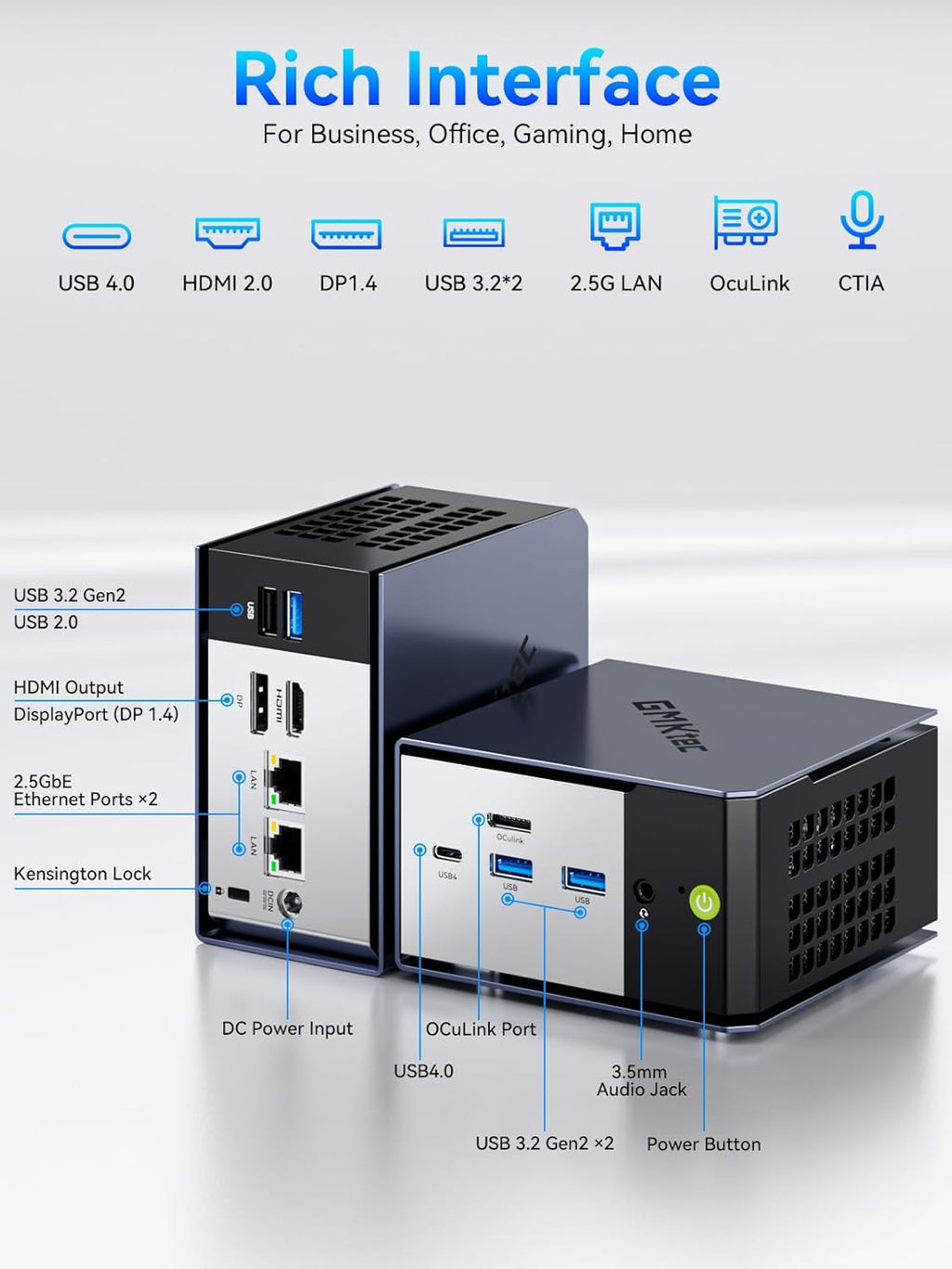 GMKtec K16 Mini PC Gaming Desktop Computer AMD Ryzen 7 7735HS (8C/16T 4.75Ghz) 32GB LPDDR5 6400MT/s RAM + 512GB Hard Drive SSD, Dual NIC LAN 2.5GbE, Oculink, USB4, HDMI, USB-C