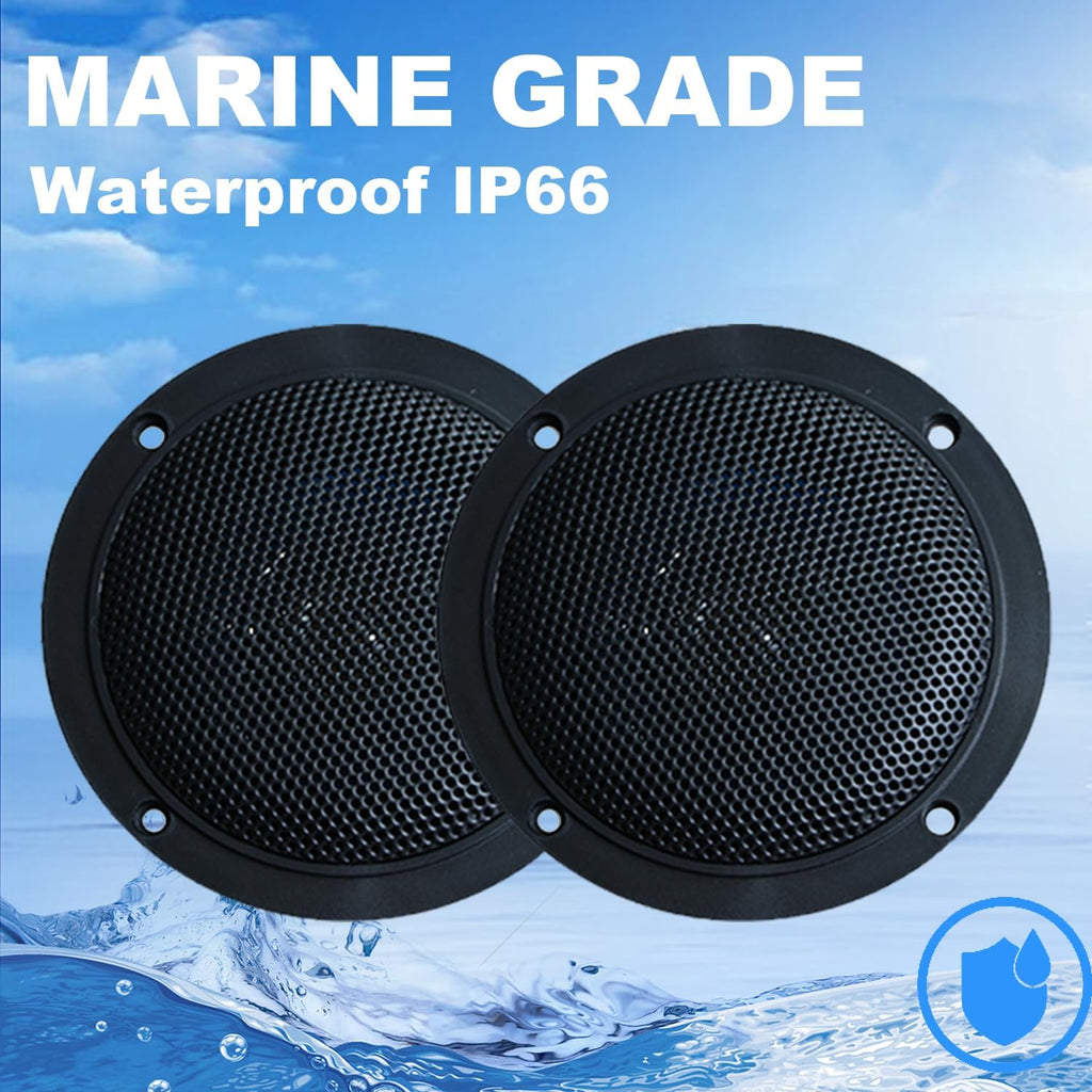 Marine Audio System Waterproof Bluetooth FM/AM Radio Stereo Receiver with 4 inch Boat Speakers and Antenna – Ready for ATV, UTV, RV, Yacht