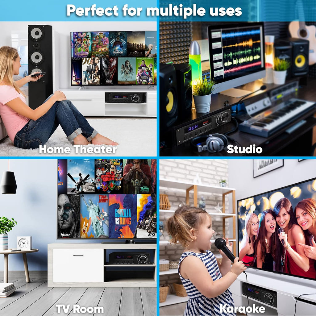 Pyle Wireless Bluetooth Home Audio Amplifier - 100W 5.1 Channel Home Theater Receiver, Surround Sound w/ HI Def In and Out, RCA In, Subwoofer Out, LED Control Center, 12V Adapter - PFA560BT