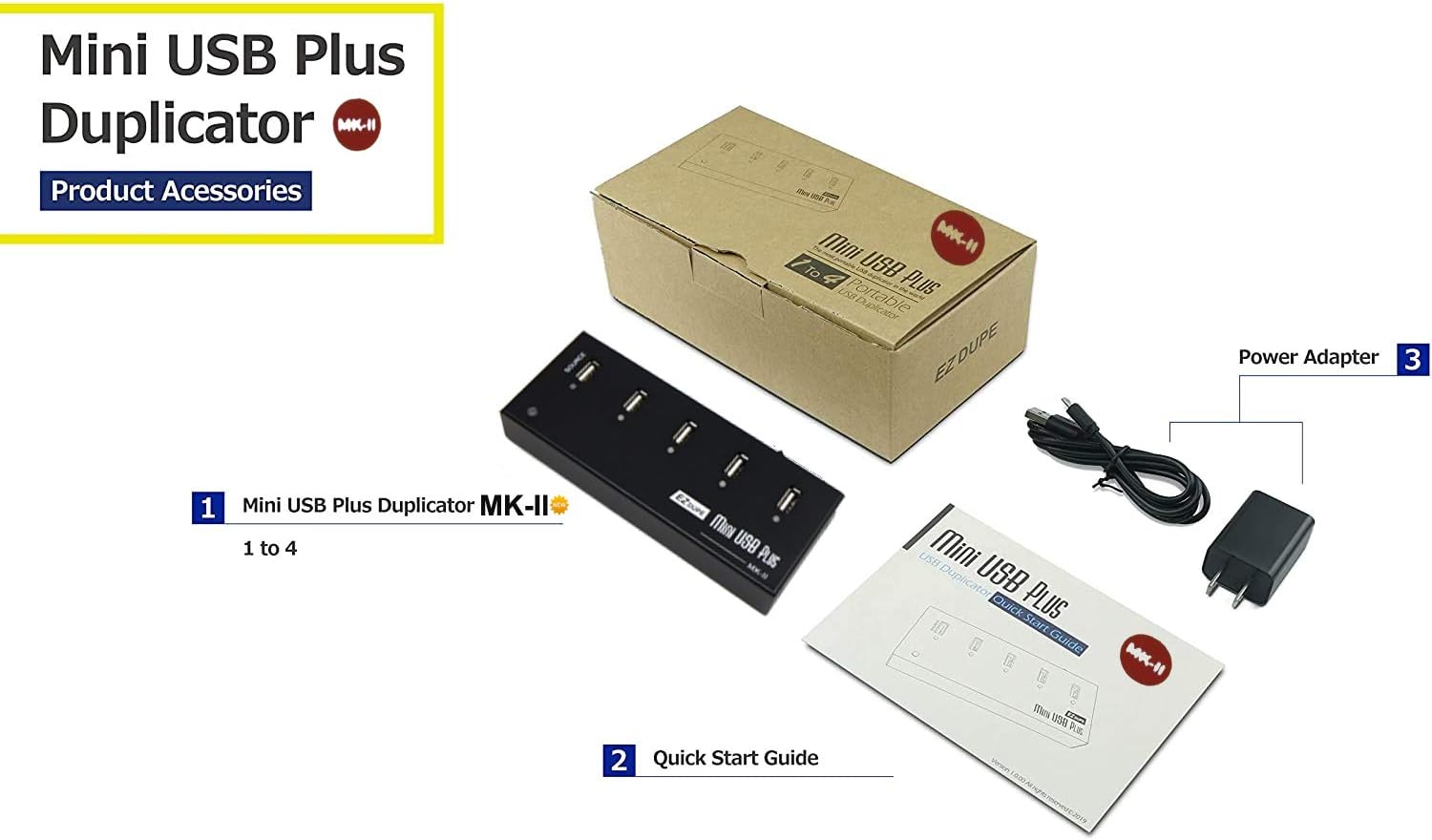 New Update Version EZ Dupe 1 to 4 Mini USB Plus MK II Duplicator - Standalone Portable USB Flash Media Thumb Drive Compact Copier (DM-FU0-5V04B-V2)