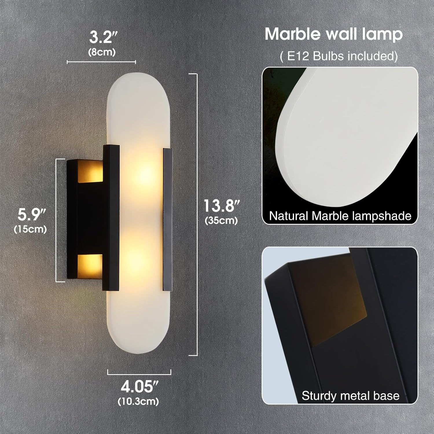 13.8in Alabaster Wall Sconces Set of Two, Natural Marble Wall Lighting .Alabaster Wall Lamp for Bedroom Stairs, Living Room, Vanity, Hallway Bedside(Bulb Included)