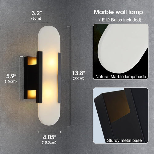 13.8in Alabaster Wall Sconces Set of Two, Natural Marble Wall Lighting .Alabaster Wall Lamp for Bedroom Stairs, Living Room, Vanity, Hallway Bedside(Bulb Included)