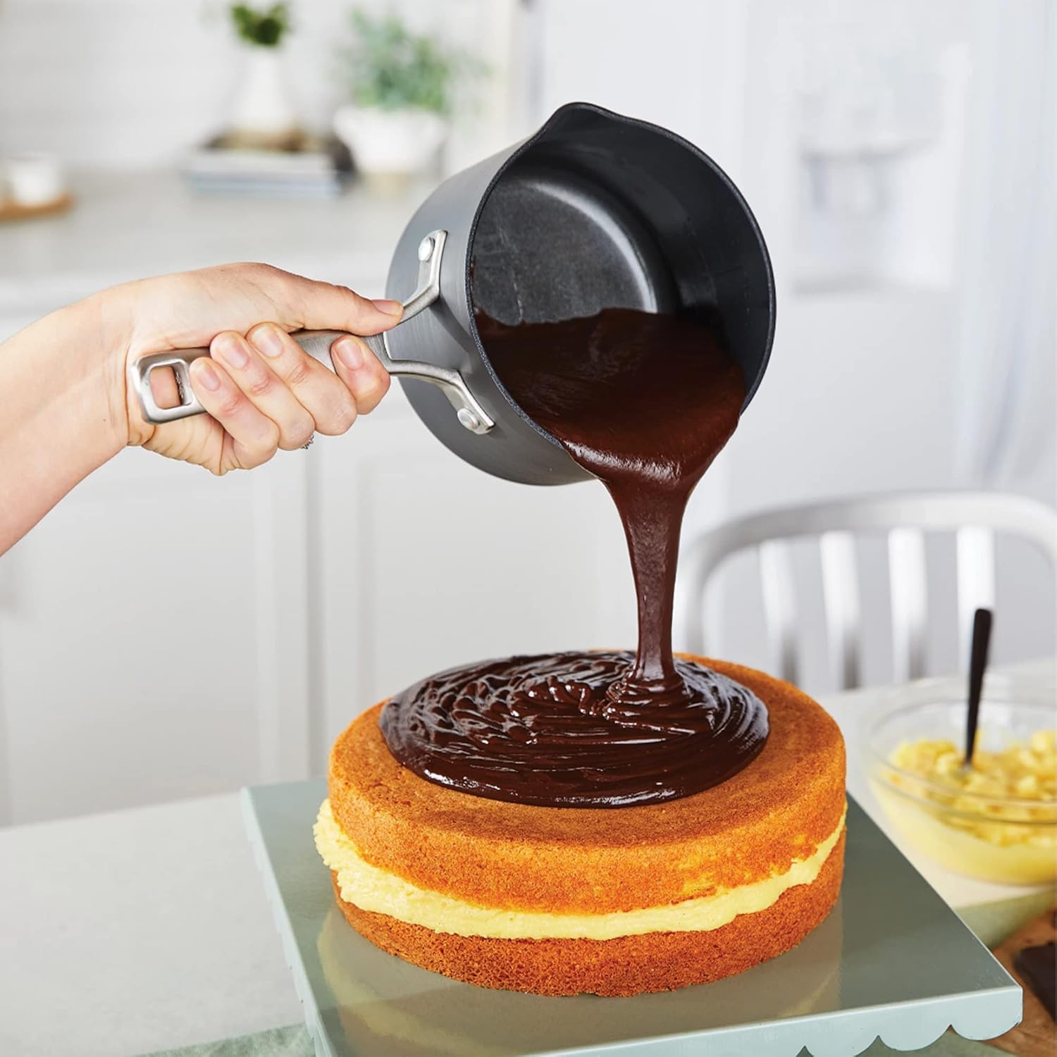 Calphalon Classic 3.5 Quart Sauce Pan with Lid, Hard Anodized Nonstick Cookware, AquaShield Technology, Dishwasher and Oven Safe