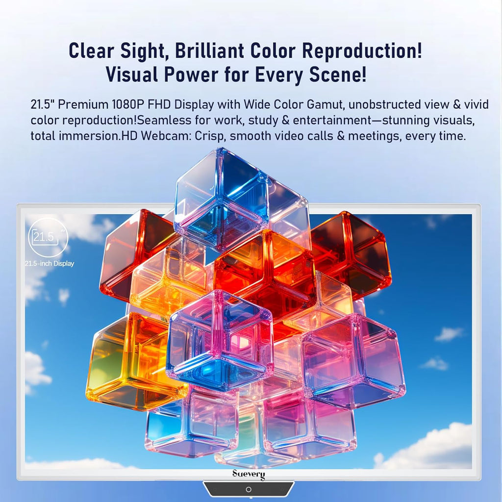 suevery All-in-One PC 21.5 AIO Desktop Computer Core I5, 256G SSD 16G RAM, Wi-Fi6, 1080P Gaming All in One 22" FHD Business Display for Home Office with Keyboard & Mouse (GB, 256)