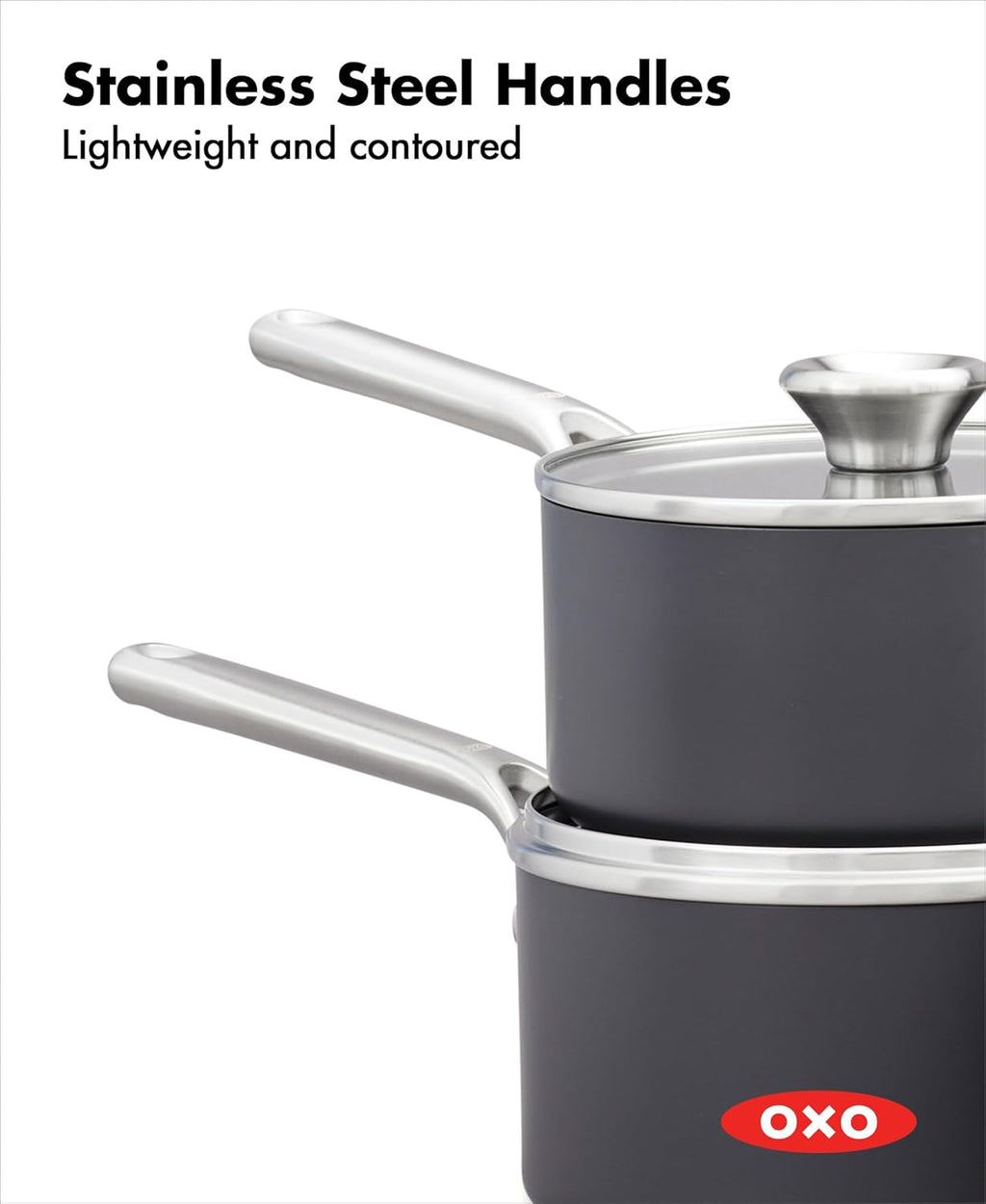 OXO Professional 1.7QT and 2.3QT Saucepan Pot Set with Lids Hard Anodized Ceramic Nonstick Cookware PFAS-Free Induction Suitable Stainless Steel Diamond Reinforced Coating Dishwasher/ Oven Safe Black