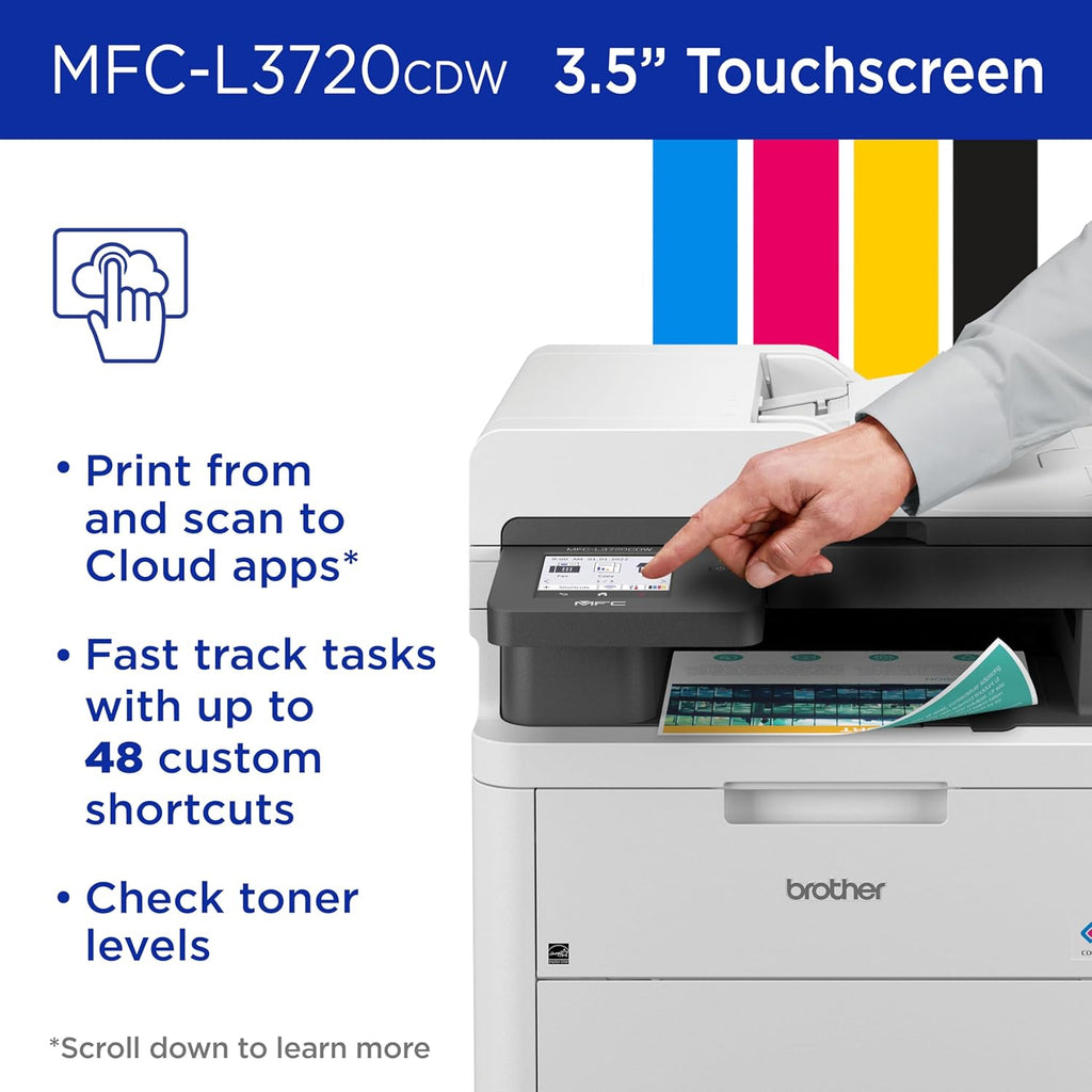 Brother MFC-L3720CDW Wireless Color Laser Printer with Scanner, Copier and Fax | Auto Duplex and 250-Sheet Capacity | Includes Refresh Subscription Trial(1). Amazon Dash Replenishment Ready