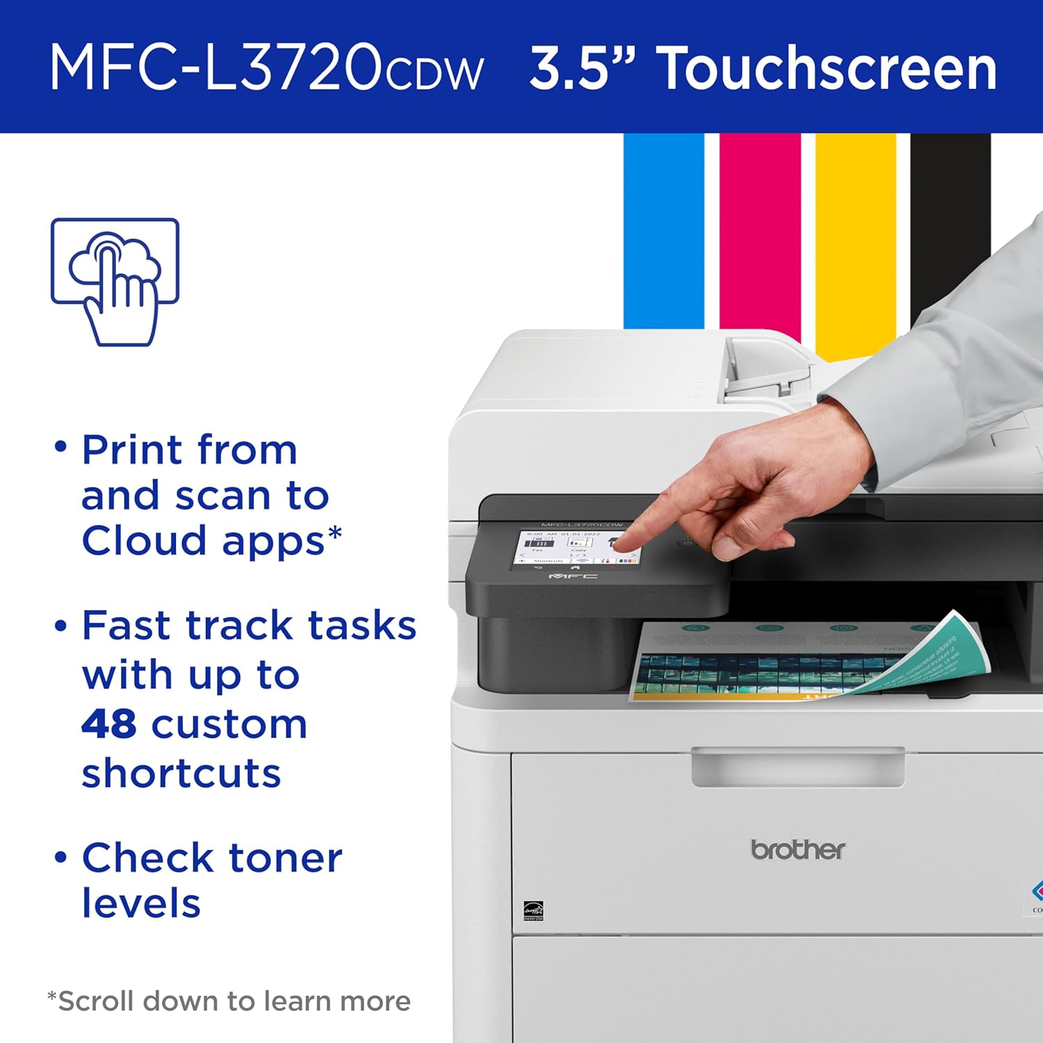 Brother MFC-L3720CDW Wireless Color Laser Printer with Scanner, Copier and Fax | Auto Duplex and 250-Sheet Capacity | Includes Refresh Subscription Trial(1). Amazon Dash Replenishment Ready