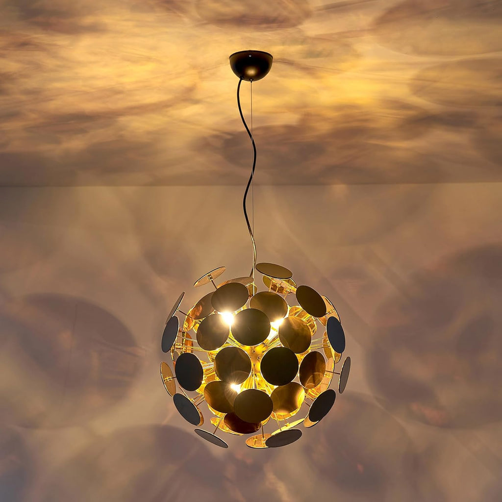 Art-Decor Modern Dandelion Chandeliers, Sputnik Firework Chandelier Light Fixture Pendant Lighting for Living Room Dining Room Bedroom Kitchen Shop, 6 Lights E12 Base, Black + Gold, ￠20”