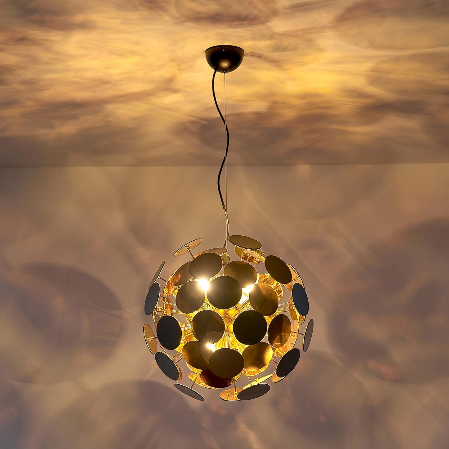 Art-Decor Modern Dandelion Chandeliers, Sputnik Firework Chandelier Light Fixture Pendant Lighting for Living Room Dining Room Bedroom Kitchen Shop, 6 Lights E12 Base, Black + Gold, ￠20”