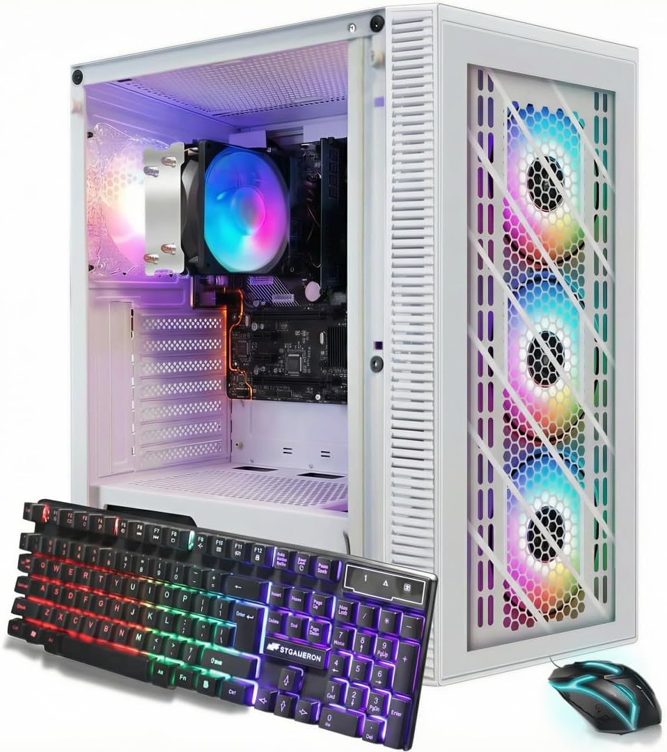 STGAubron RGB PC Computer Desktop, AMD Ryzen 7 5700G up to 4.6G, 16GB DDR4, 1TB SSD, WiFi & BT 5.2, RGB Fan*4, RGB Keyboard & Mouse, Windows 11 Home