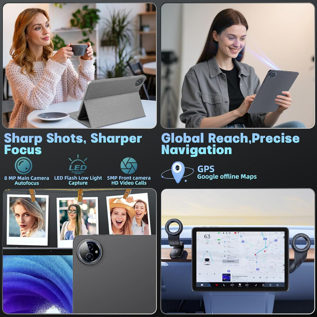Android 15 Tablet 10 inch, 24GB RAM 128 ROM, Tablets with Keyboard Case Mouse Stylus, 1TB Expandable,Octa-Core 6000mAh 1280x800 IPS HD, WiFi, T615 CPU, High Performance, Processor, Dual Camera (Gray)