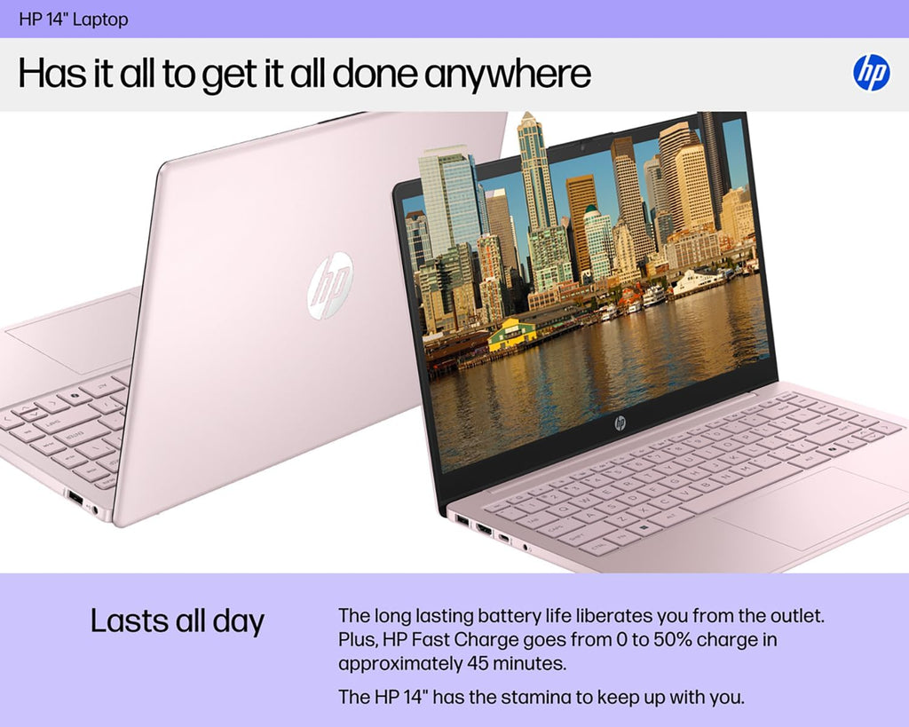 HP Essential Laptop Computer for Student Daily Study, Microsoft Office 365, Intel N150, 4GB RAM, 128GB Storage, Long Battery Life & Fast Charging, Windows 11 Home, Type-C Hub, Tranquil Pink