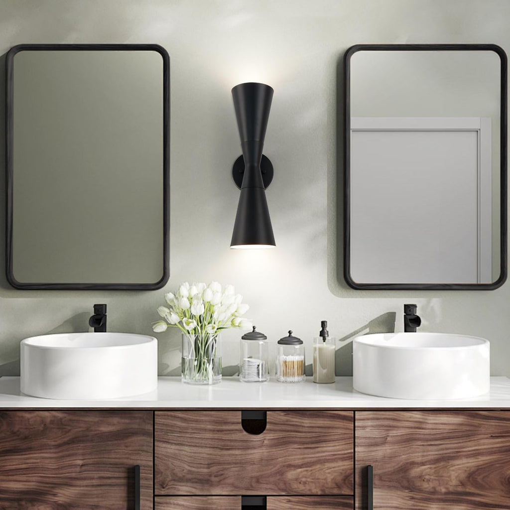 Modern Black Wall Sconces Set of 2, Up and Down Indoor Wall Sconces, Mid Century Indoor Wall Light Fixture, Hardwired Wall Mounted Lamp for Living Room, Bathroom, Bedroom, Hallway, 18 Inch