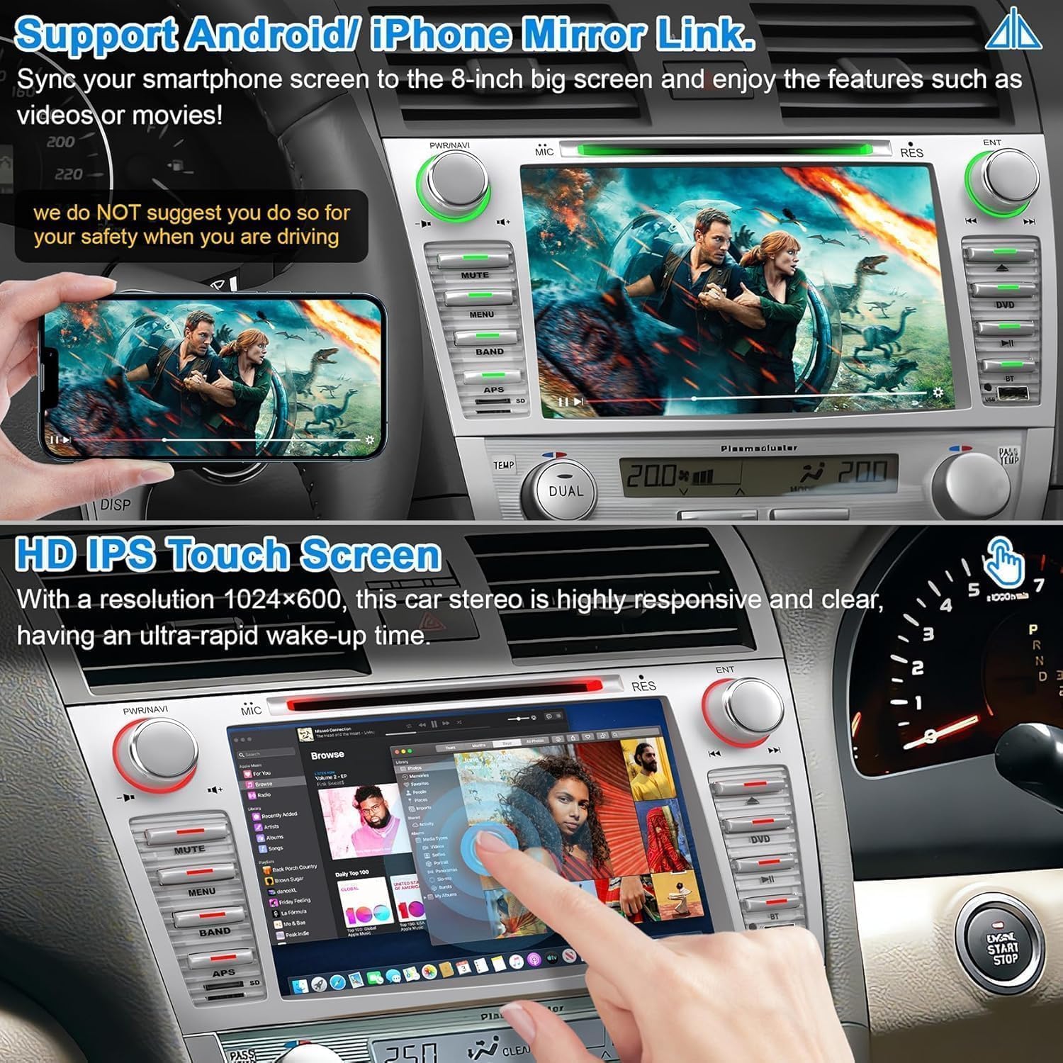8-Inch Touch Screen Car Stereo with CD/DVD Player for Toyota Camry 2006-2011(Without J-B-L Sound System), Support Bluetooth 5.2, CarPlay/Android Auto, Backup Camera, FM/AM Radio, AUX Input.