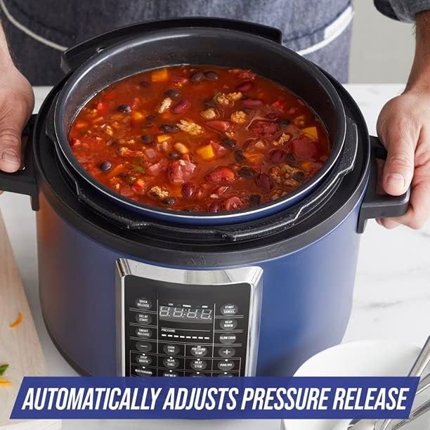 16-in-1 Nonstick 6 Quart Pressure Cooker, Slow Cooker, and More, One Touch Cooking, The Smart Release Feature Automatically Customizes Pressure, Suitable for Dining Room, Kitchen Etc, Blue