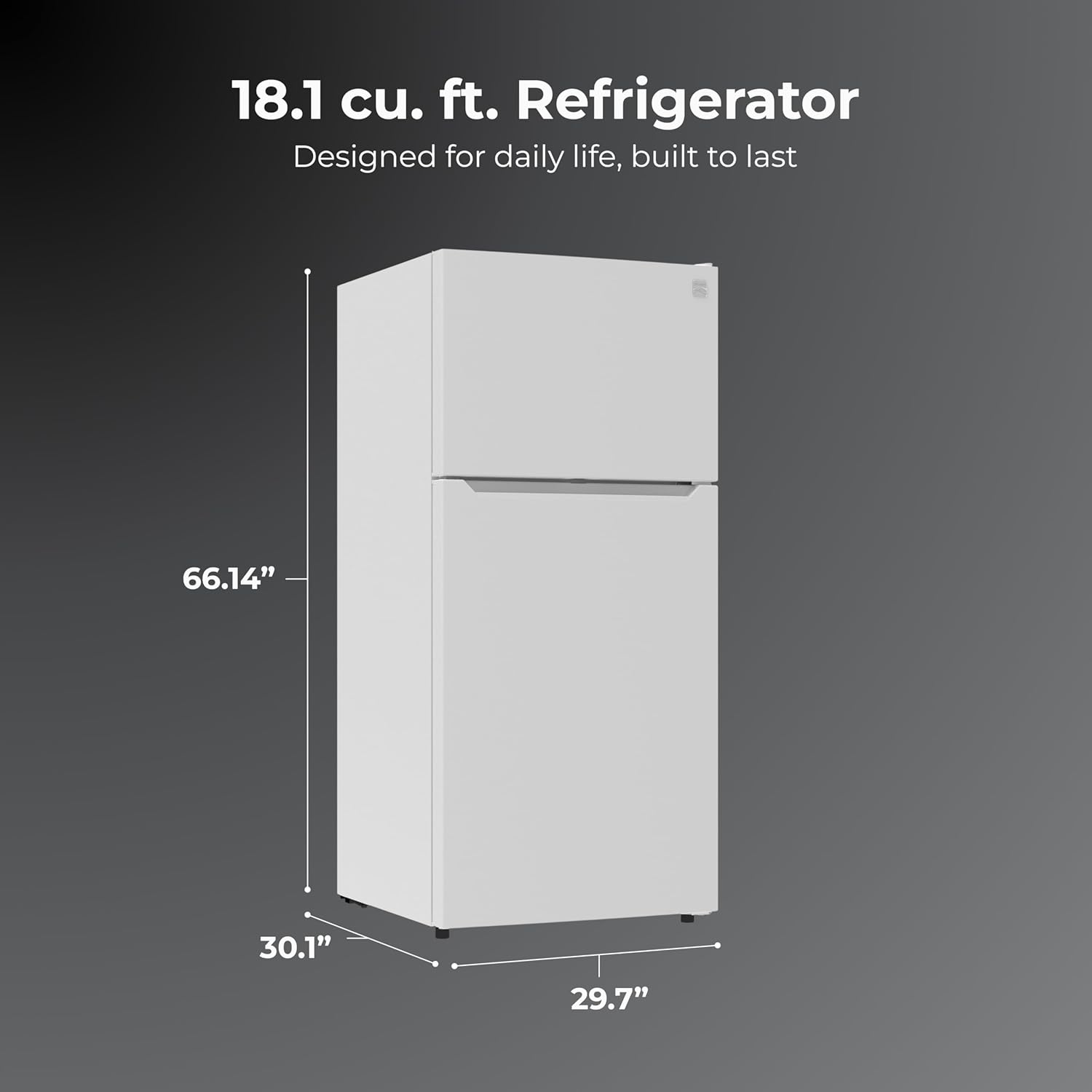 Kenmore 30" Top Mount Refrigerator with Freezer - Adjustable Shelving, Humidity-Controlled Crispers, LED Lighting, ENERGY STAR Certified, Garage Ready, 18.1 cu. ft. Capacity - White