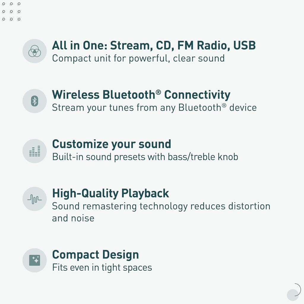 Panasonic Compact Stereo System with CD Player, Bluetooth, FM Radio and USB with Bass and Treble Control, 20W Stereo System for Home with Remote Control - SC-PM270PP-K (Black)