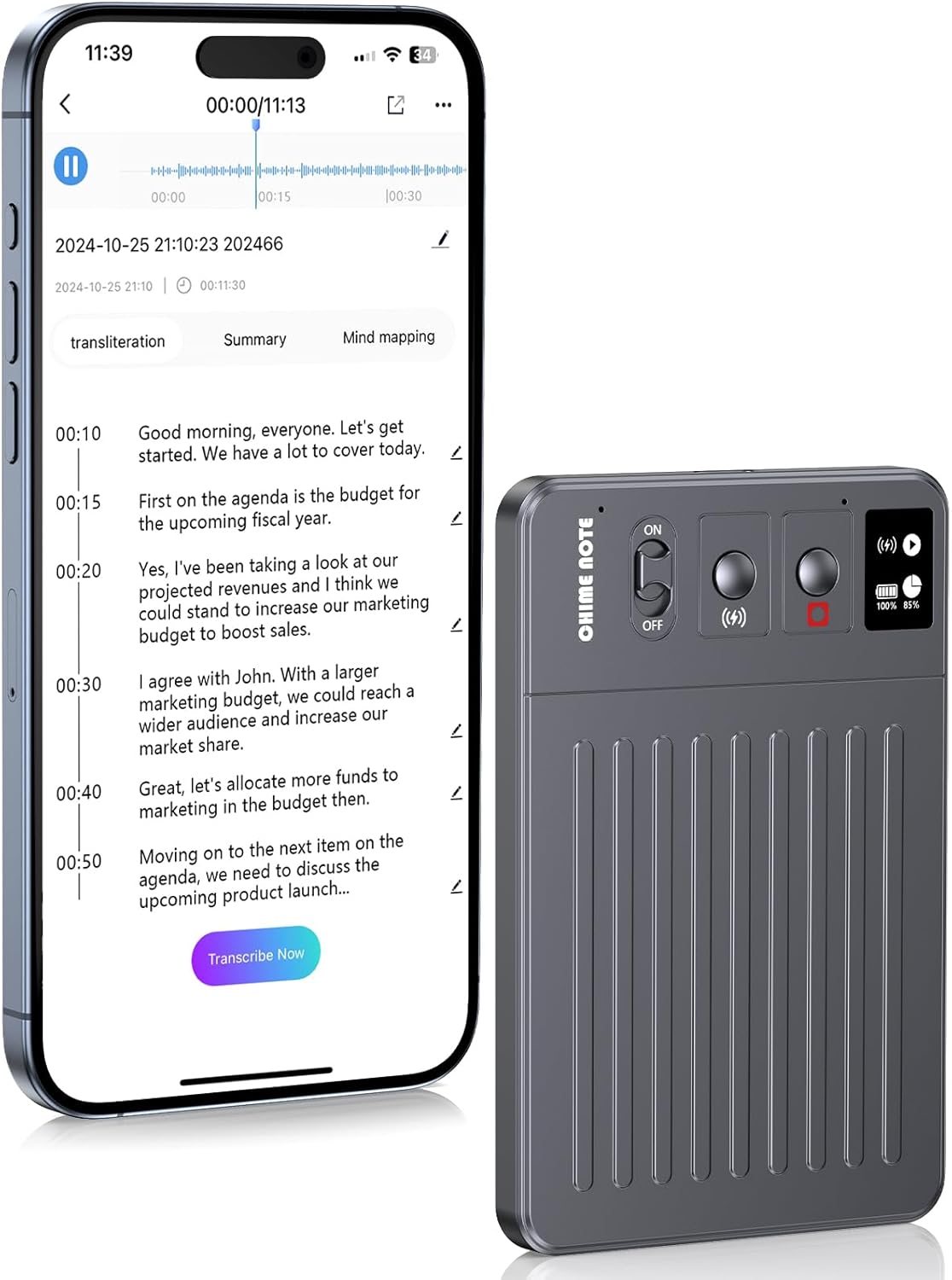 AI Voice Recorder, Voice Recorder with No Fee for Transcribe & Summarize, Empowered by ChatGPT, APP and WEB Sync, Support 107 Languages, 64GB Memory,Digital Voice Recorder for Meetings/Calls-Dark Grey