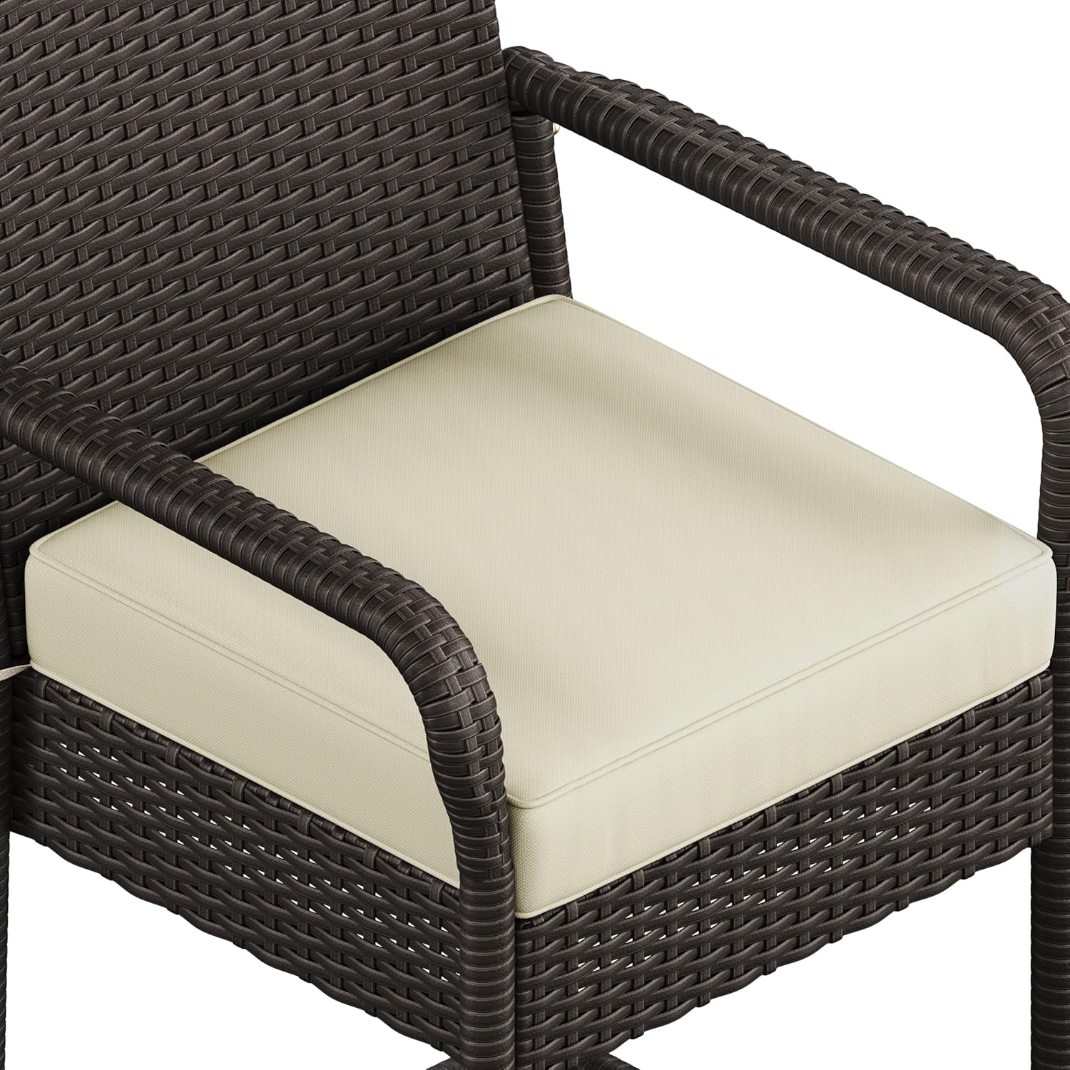 Yaheetech Outdoor Bar Stools Set of 4, Patio Wicker Chairs with Armrests, Footrests, Cushion for Porch Garden Balcony Backyard, Brown/Beige