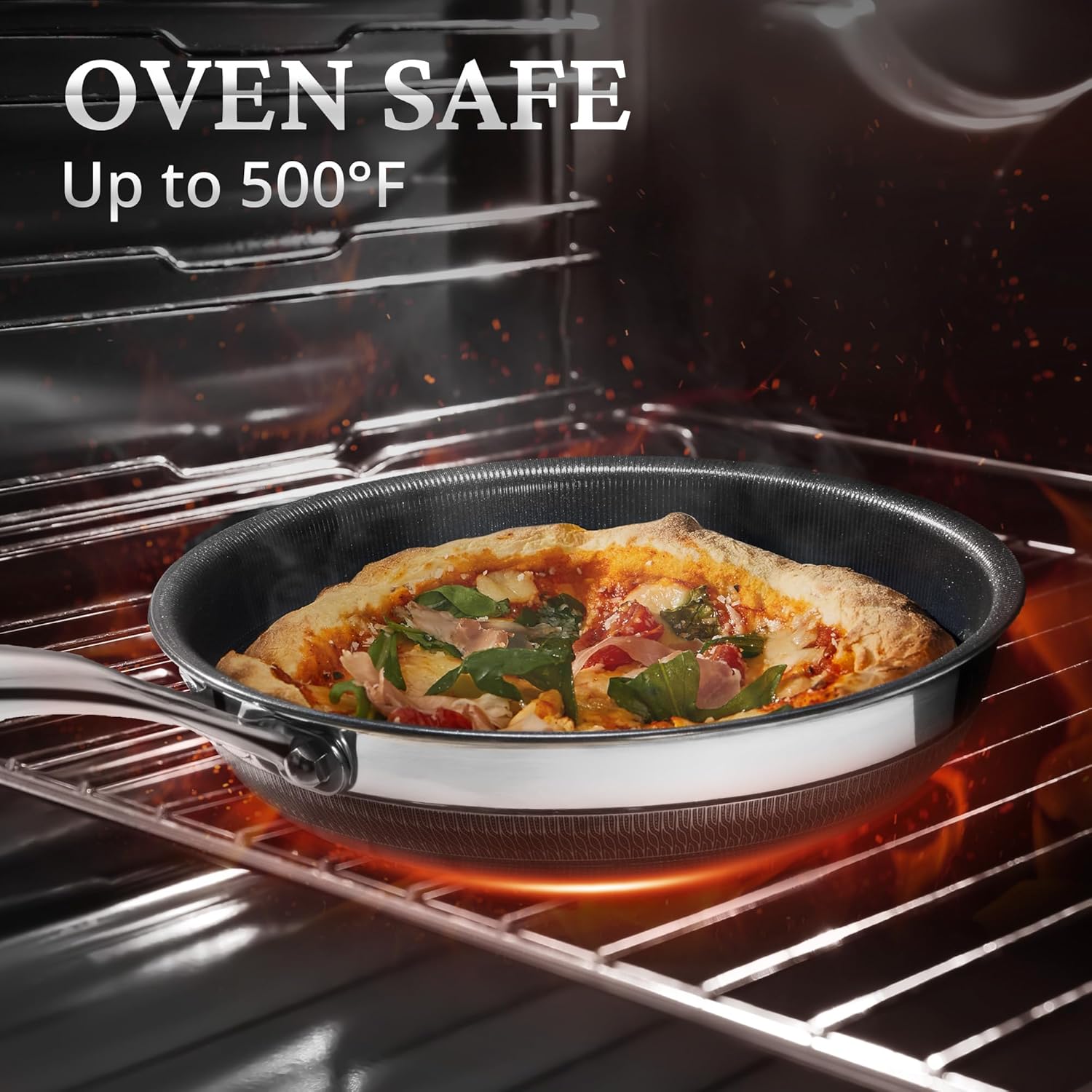KOKHUB Nonstick Frying Pans with Lids, 8", 10", 12" Titanium Ceramic Tri-Ply Stainless Steel Skillet Set, Non-Toxic, PFAS/PFOA/PTFE Free, Dishwasher & Oven Safe, Induction Compatible