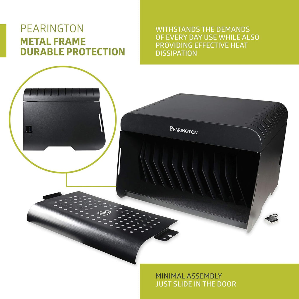 Pearington 12 Device Portable Charging Station for Tablets, iPads, Chromebooks, and Laptop Computers with Lock, Surge Protection, for Classroom or Office