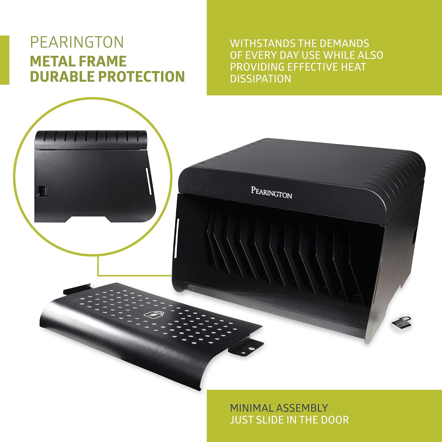 Pearington 12 Device Portable Charging Station for Tablets, iPads, Chromebooks, and Laptop Computers with Lock, Surge Protection, for Classroom or Office