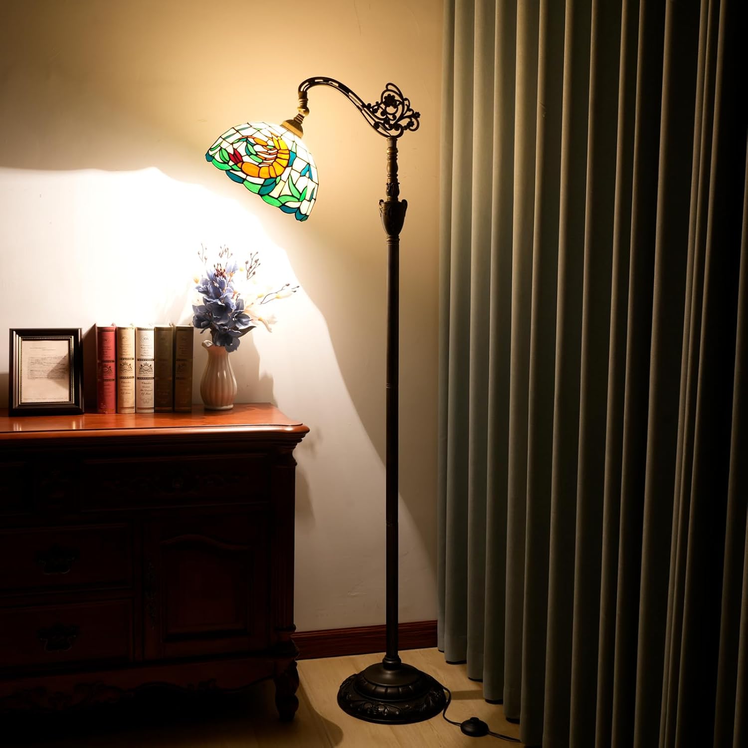 Tiffany Floor Lamp 12 Inch Stained Glass Orange Shrimp Tiffany Style Reading Lamp Retro Home Decoraton Comfortable and Atmosphere Suitable Living Room Bedroom Coffee Shop Restaurant Study