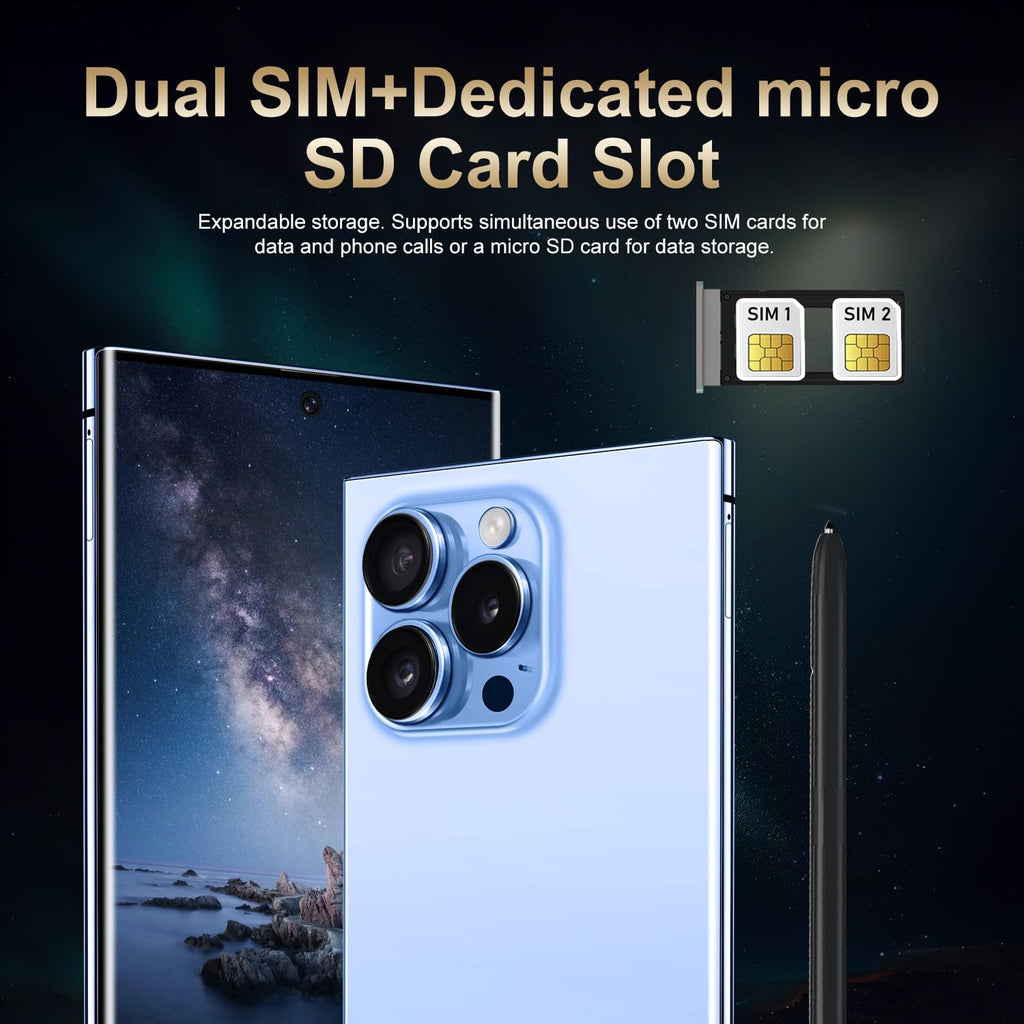 Unlocked Cell Phones Smartphones 5G Phone Android 13 Mobile Phones 8GB+256GB/7 Display/48MP+108MP Camera/6800 mAh/Dual SIM/Build-in Pen (Light Blue)