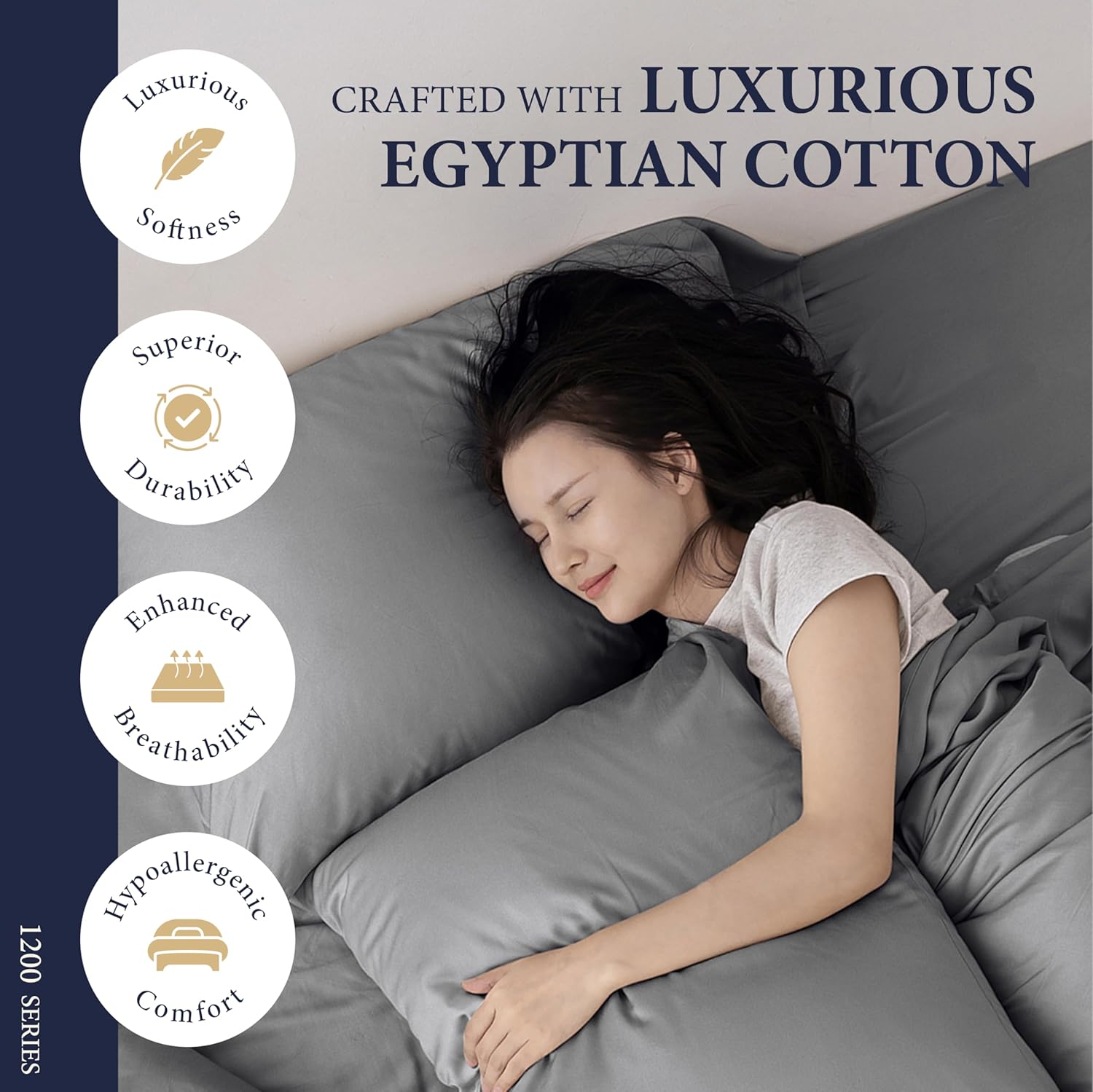 100% Egyptian Cotton King Size Sheets Set - Luxury 1200 Series Signature Collection Egyptian Cotton Sheet (4 PC, Dark Grey), Soft Cooling, Sateen Weave, 17" Deep Pocket Hotel Bed Set
