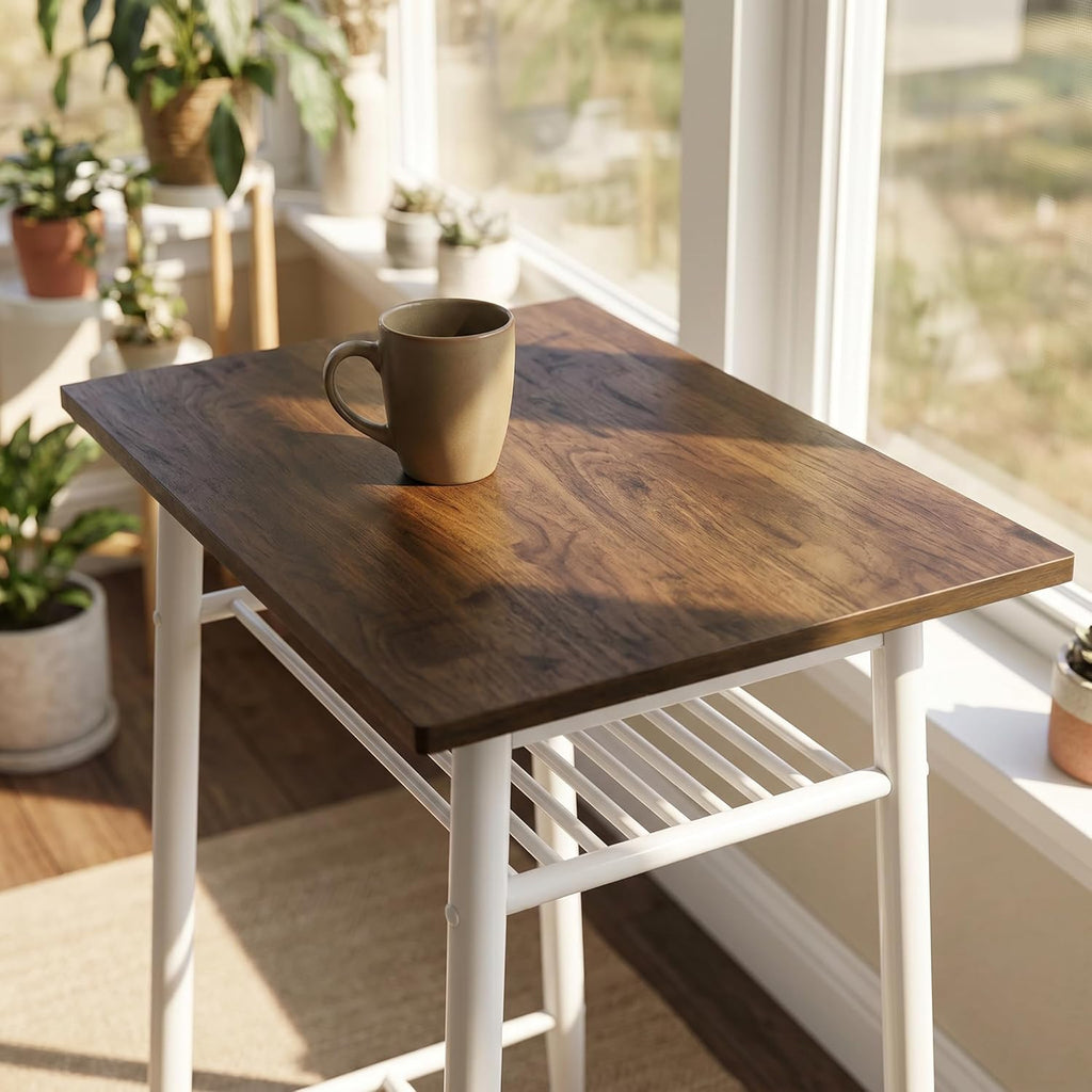 VESCASA 41.5" H Bar Table, Walnut Wood Top Space Saving Bar Table with White Legs for Home Bar Small Space Parties Kitchen Dining Room Coffee Shop