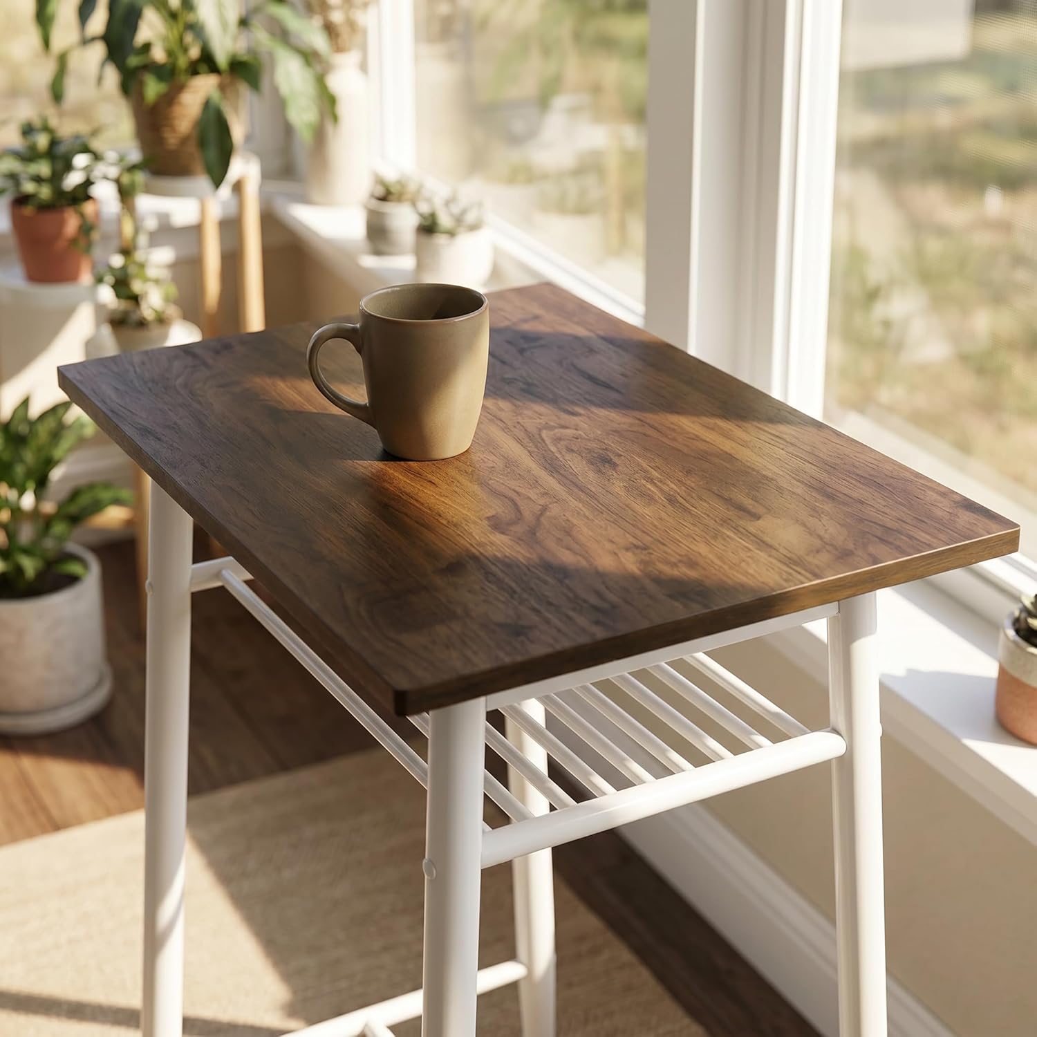 VESCASA 41.5" H Bar Table, Walnut Wood Top Space Saving Bar Table with White Legs for Home Bar Small Space Parties Kitchen Dining Room Coffee Shop