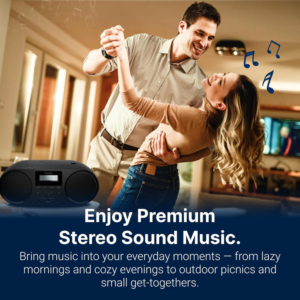 Philips Portable CD Player Boombox with Bluetooth, FM Radio, Dynamic Bass Boost Speakers, USB/Headphone Jack/Aux Input, All-in-One Compact Stereo Sound CD Player for Home, CD-RW/MP3 Playback