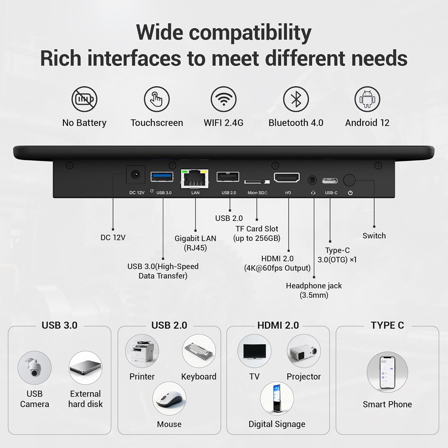 HIGOLEPC Fanless All-in-One Touchscreen Computer RK3399, Industrial Panel PC 10.1 Inch Rugged Android 12, 4GB RAM, 64GB ROM, 1280 * 800 IPS