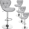 Yaheetech Bar Stools Set of 4, Island Chairs Shell Back, PU Leather Adjustable Barstools, Swivel Barstools with Footrest for Home Kitchen, Light Gray